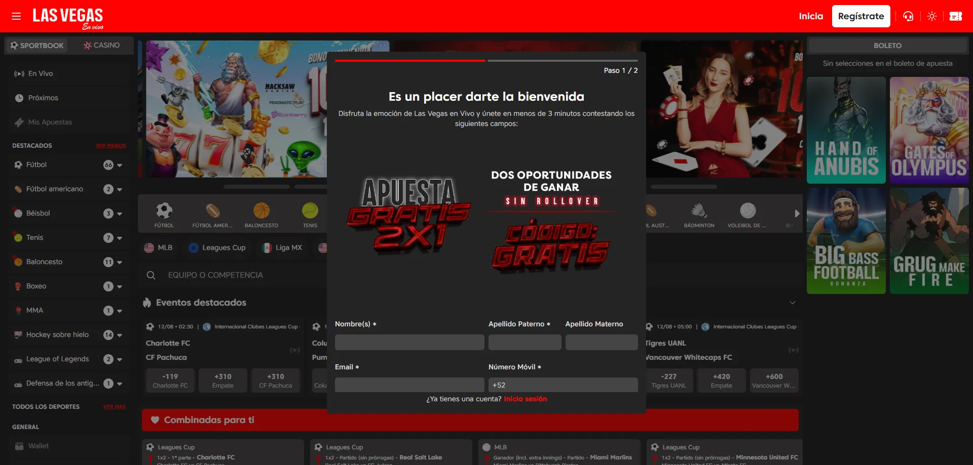 Registro de cuenta nueva en Las Vegas en Vivo Casino M&eacute;xico